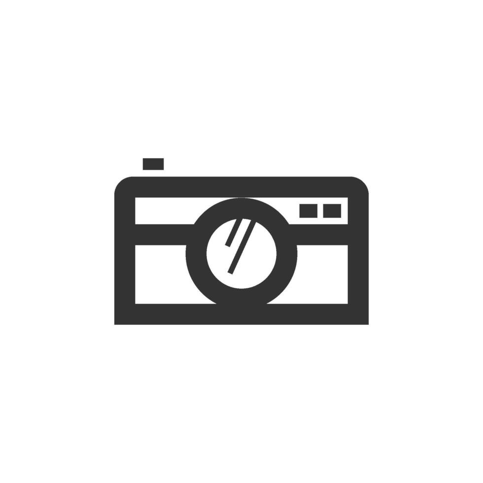 Range finder camera icon in thick outline style. Black and white monochrome vector illustration.