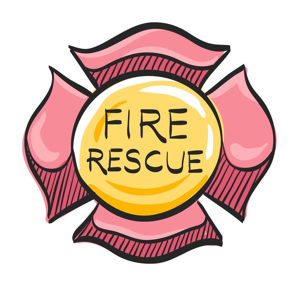 Firefighter emblem icon in hand drawn color vector illustration