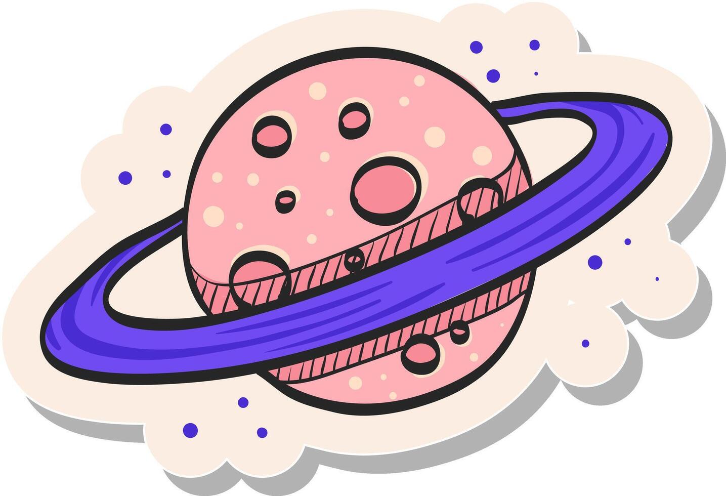 Hand drawn Planet Saturn icon in sticker style vector illustration