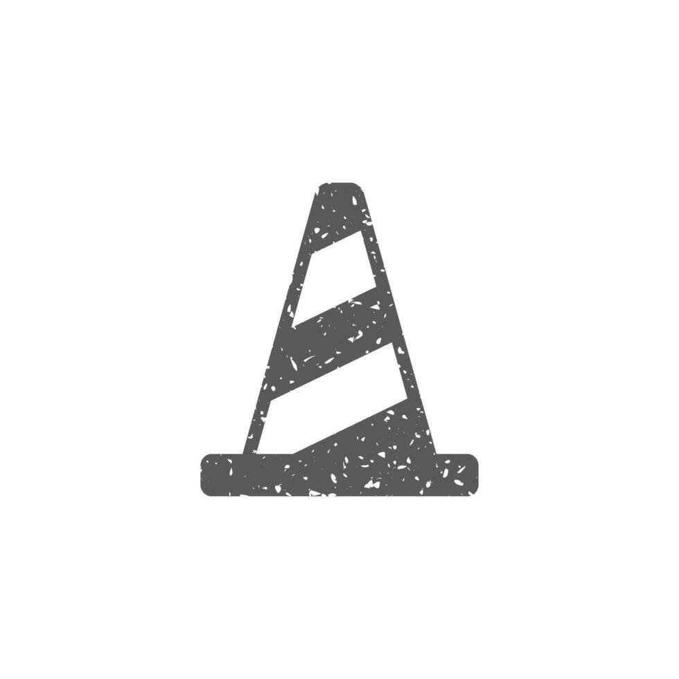 Traffic cone icon in grunge texture vector illustration