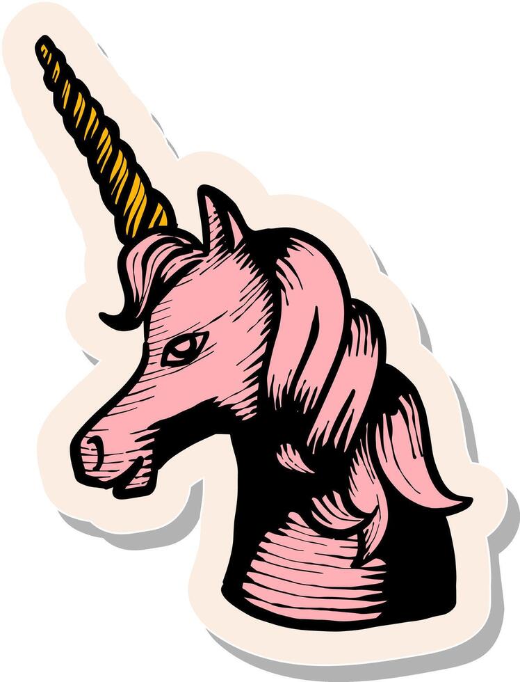 mano dibujado unicornio animal en pegatina estilo vector ilustración