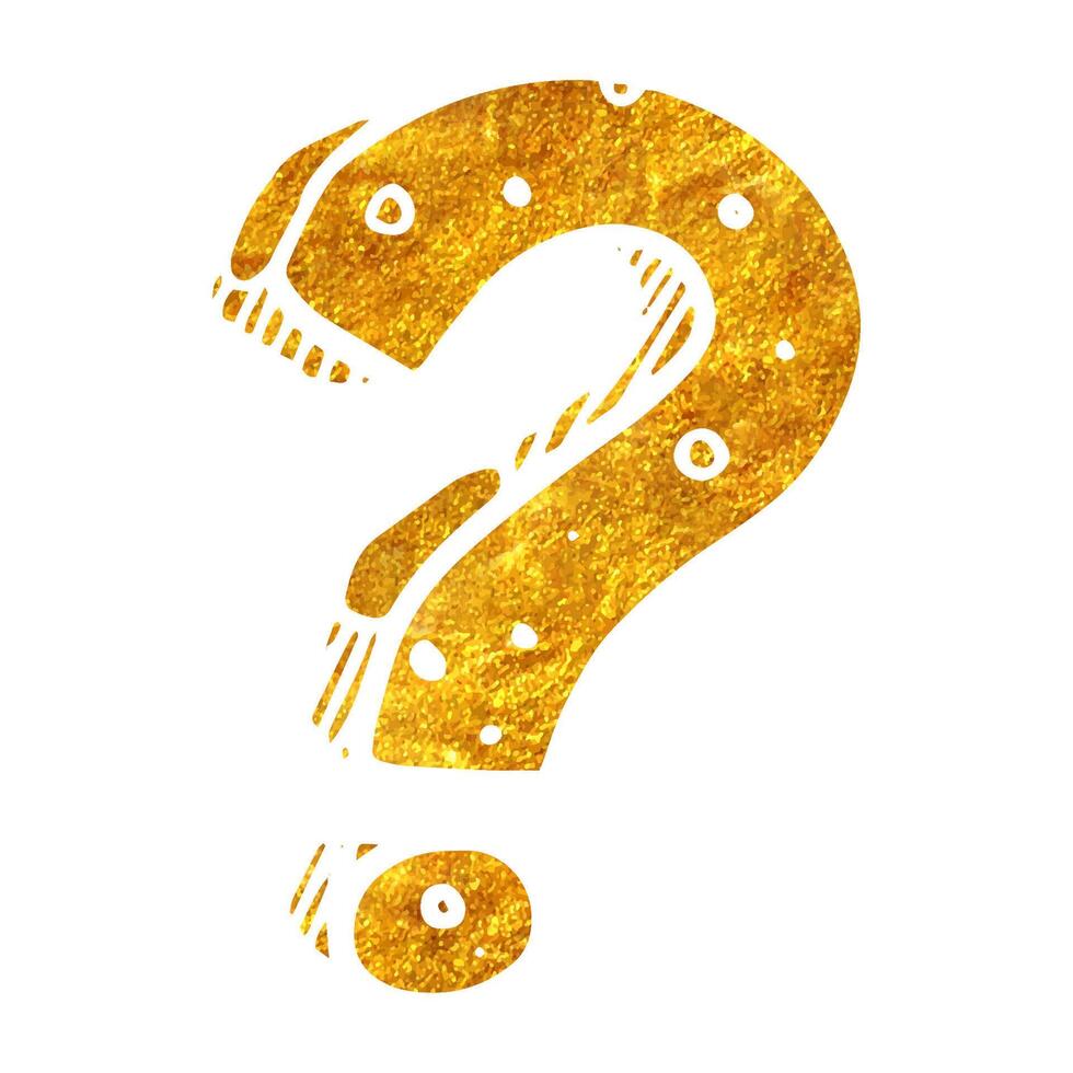 Hand drawn question mark symbol in gold foil texture vector illustration