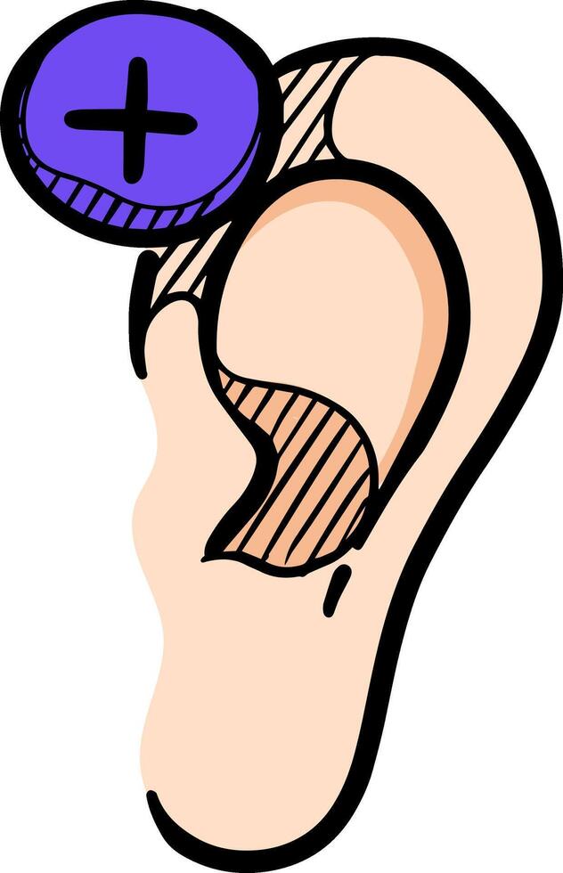 Hearing aid hand drawn in color color vector illustration