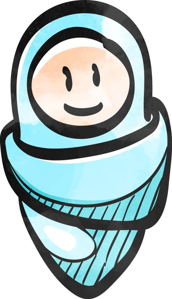 Newborn baby icon in color drawing. Toddler smile happy adorable cute vector