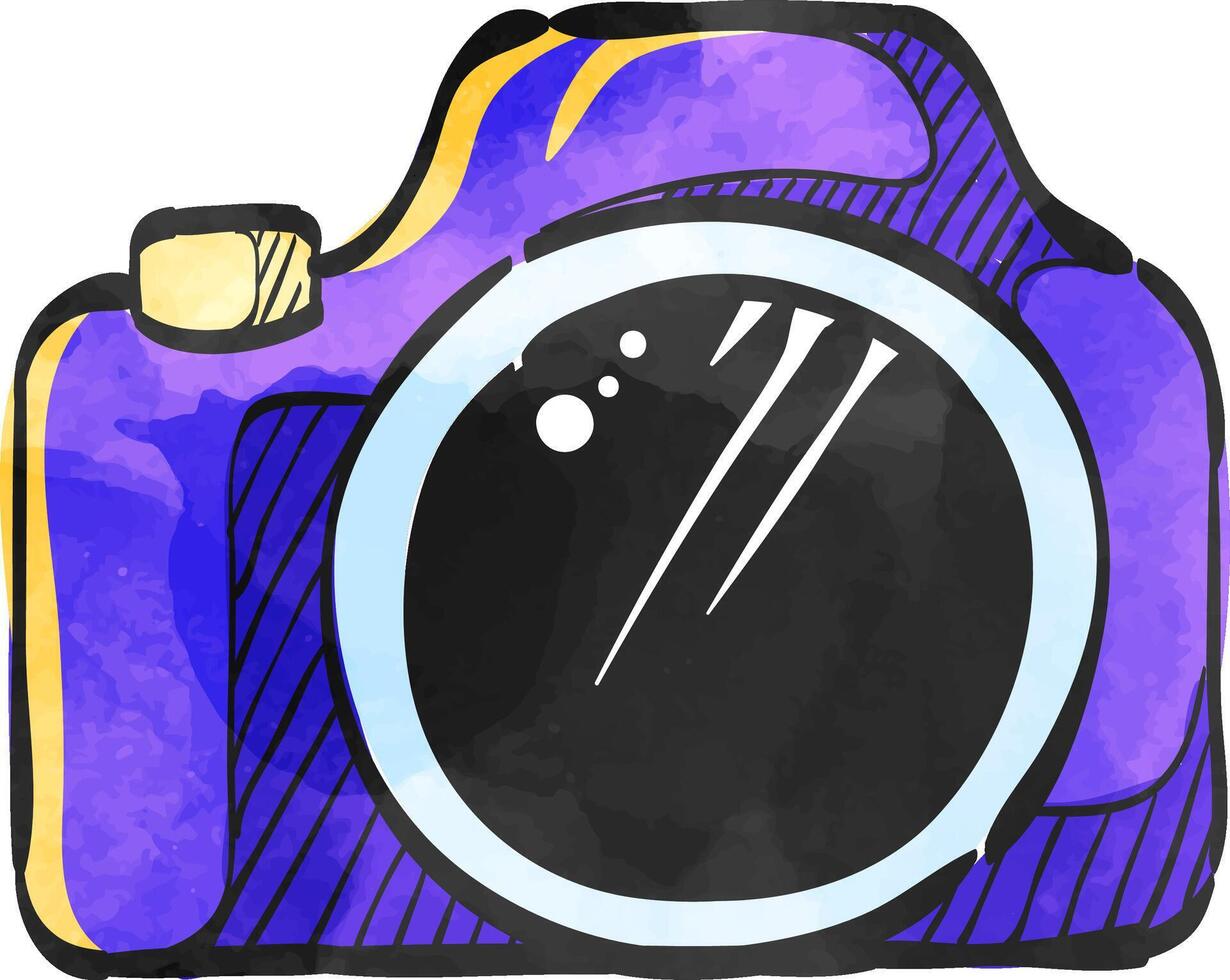 Camera icon in color drawing. Photography picture electronic imaging vector