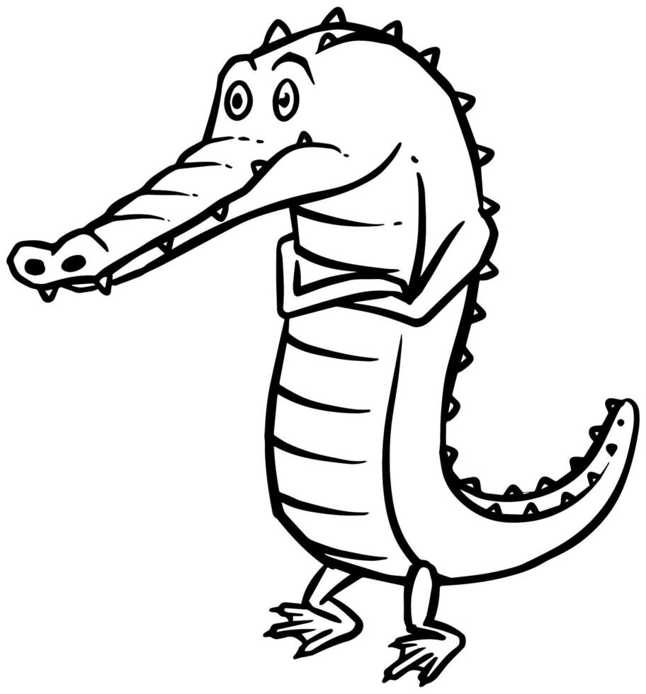 Hand drawn depressed alligator cartoon character. Vector illustration.