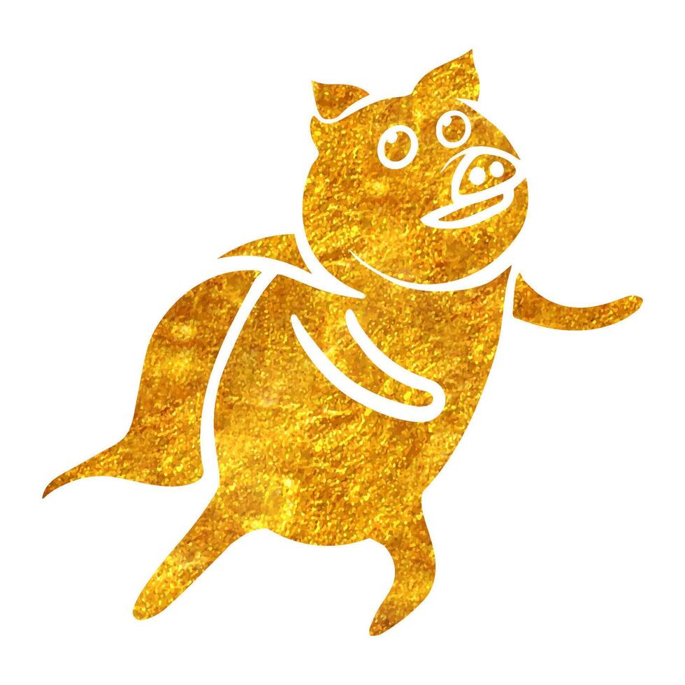 Hand drawn gold foil texture pig. Vector illustration.