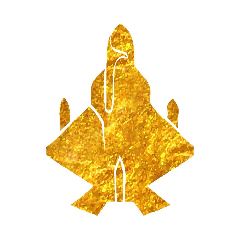 mano dibujado combatiente chorro icono en oro frustrar textura vector ilustración