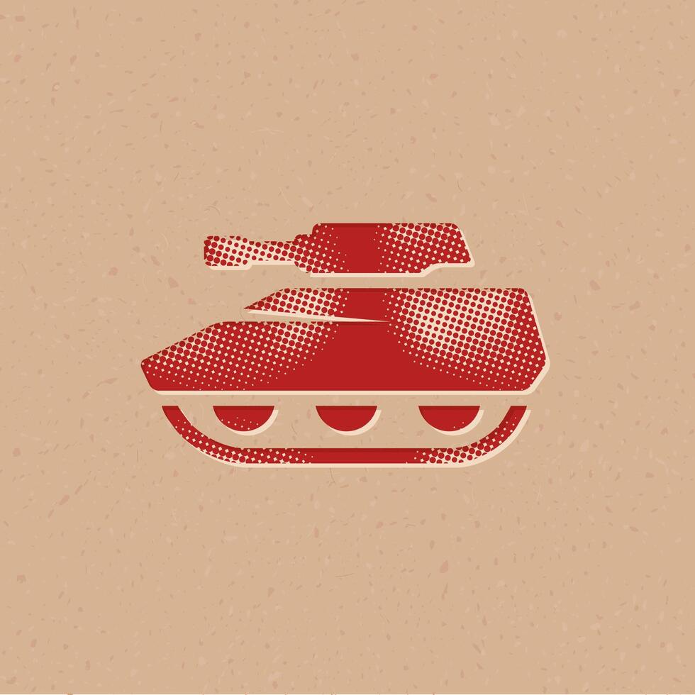 Tank halftone style icon with grunge background vector illustration