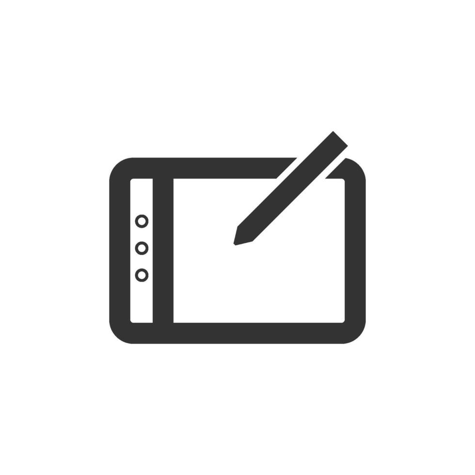 Drawing tablet icon in thick outline style. Black and white monochrome vector illustration.