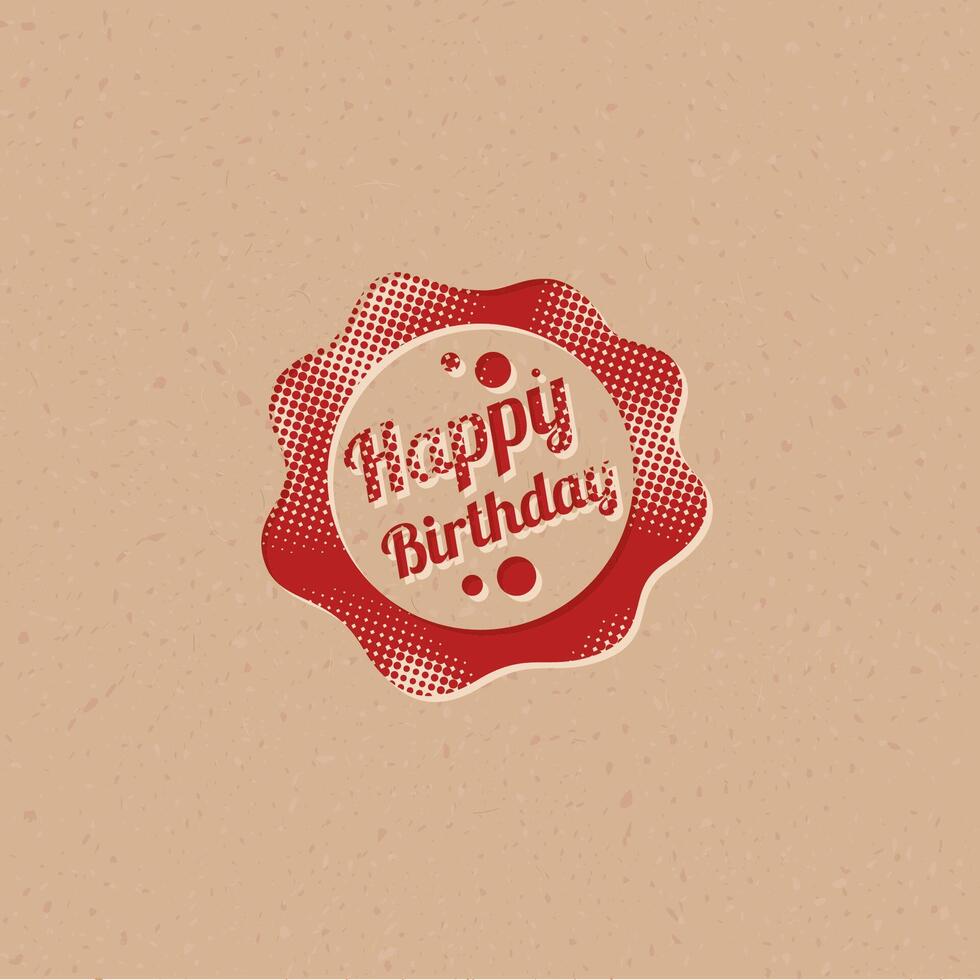 Birthday cake text halftone style icon with grunge background vector illustration