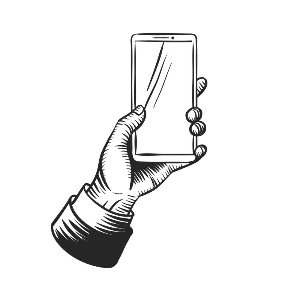 Hand holding smart phone template vector