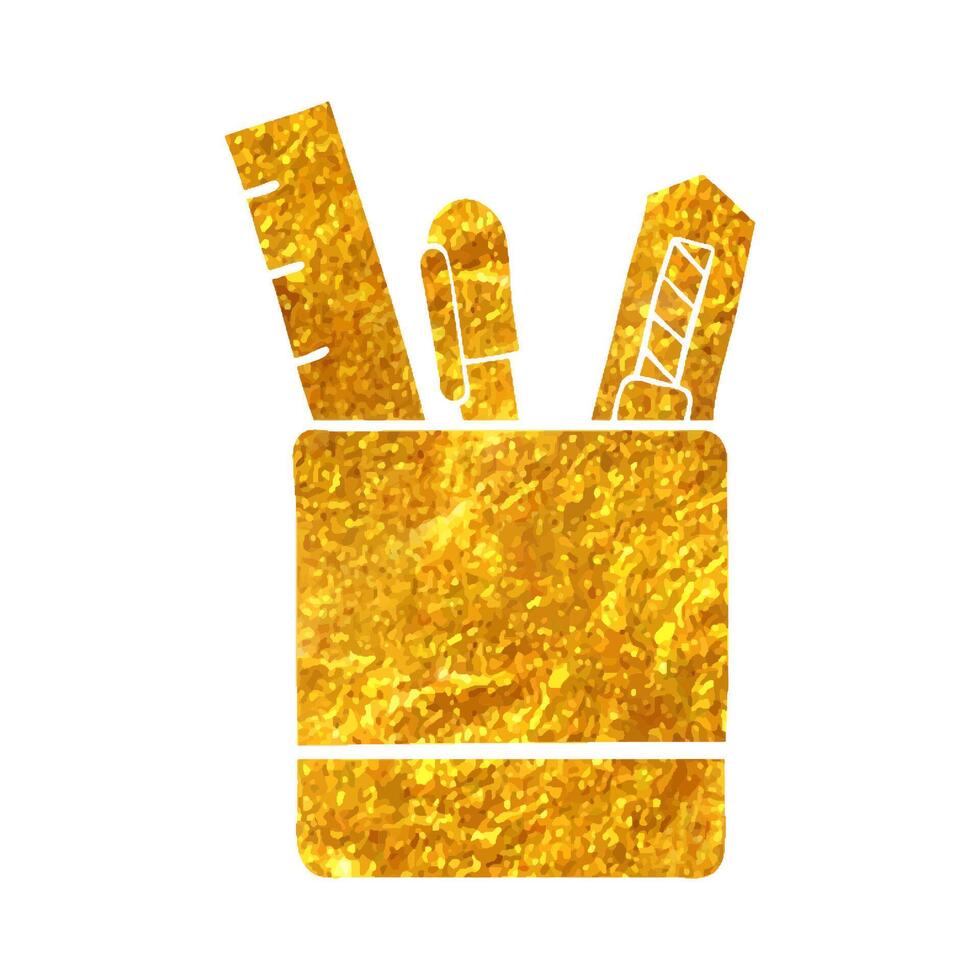 Hand drawn Pen pot icon in gold foil texture vector illustration