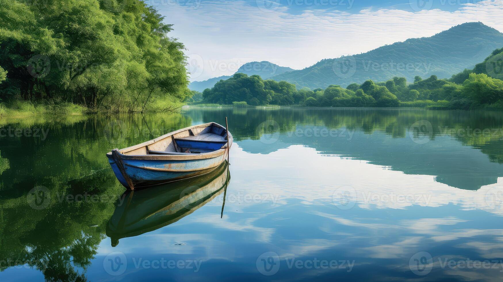 AI generated wter boat on a lake ai generated photo