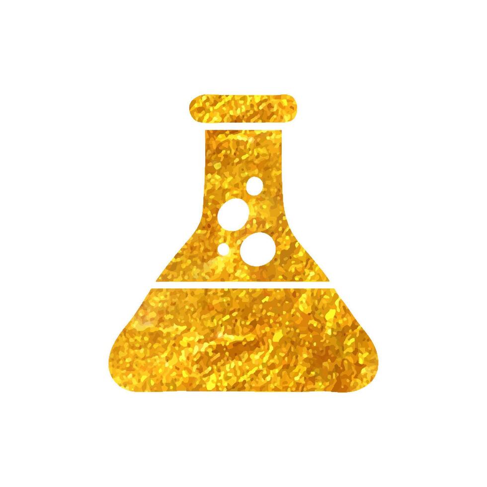 Hand drawn Beaker icon in gold foil texture vector illustration