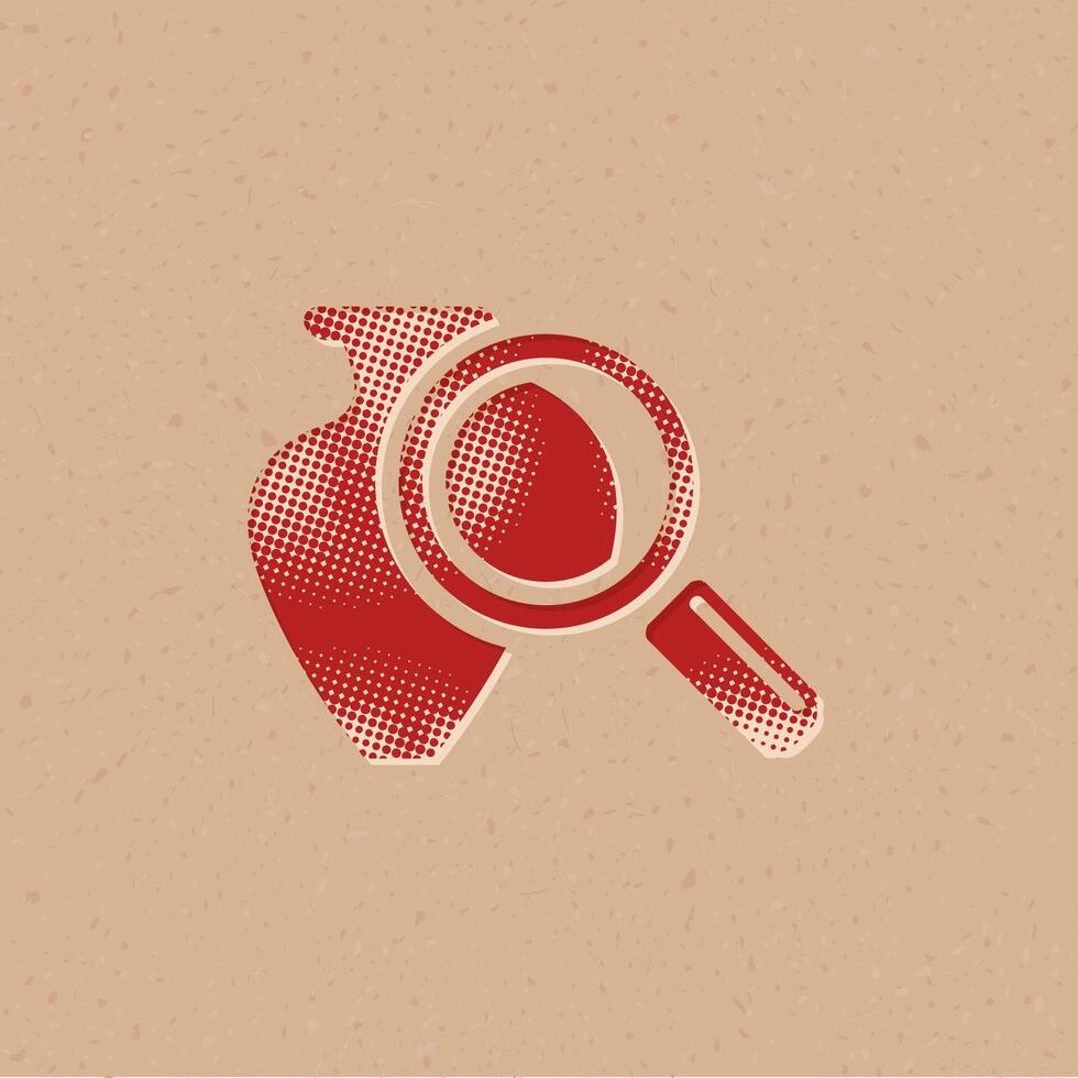 Vase and magnifier halftone style icon with grunge background vector illustration