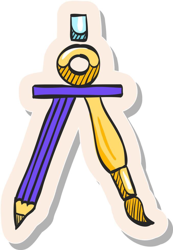 Hand drawn Compass icon in sticker style vector illustration