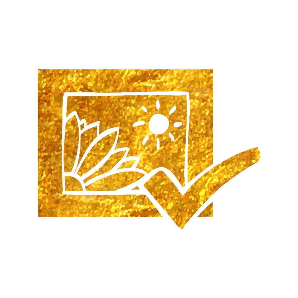 Hand drawn Printing approval icon in gold foil texture vector illustration