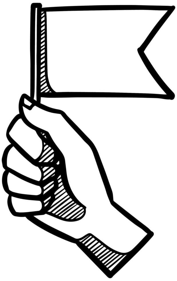 hand holding small flag with copy space. Vector illustration.