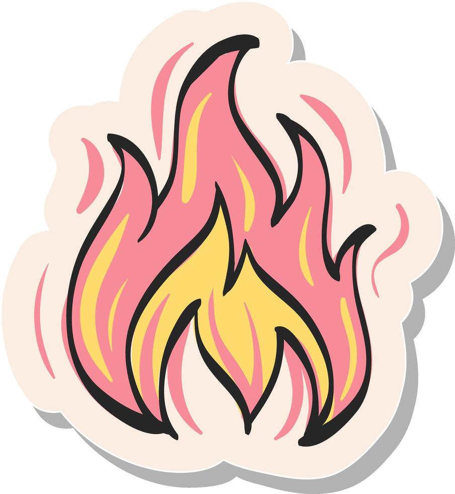 mano dibujado fuego icono en pegatina estilo vector ilustración