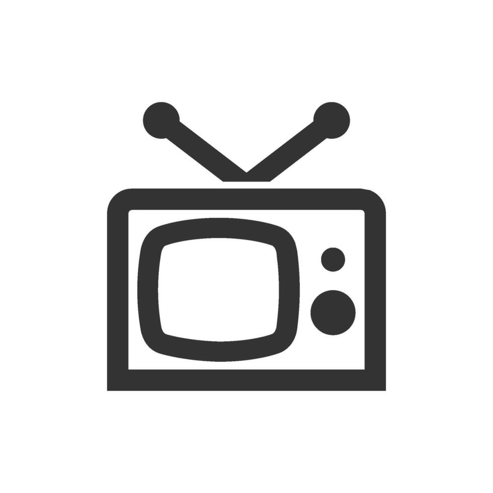 Television icon in thick outline style. Black and white monochrome vector illustration.