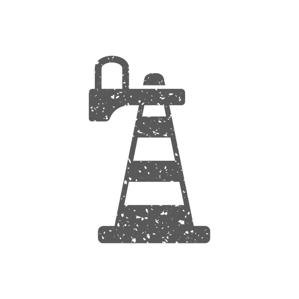 Traffic cone icon in grunge texture vector illustration