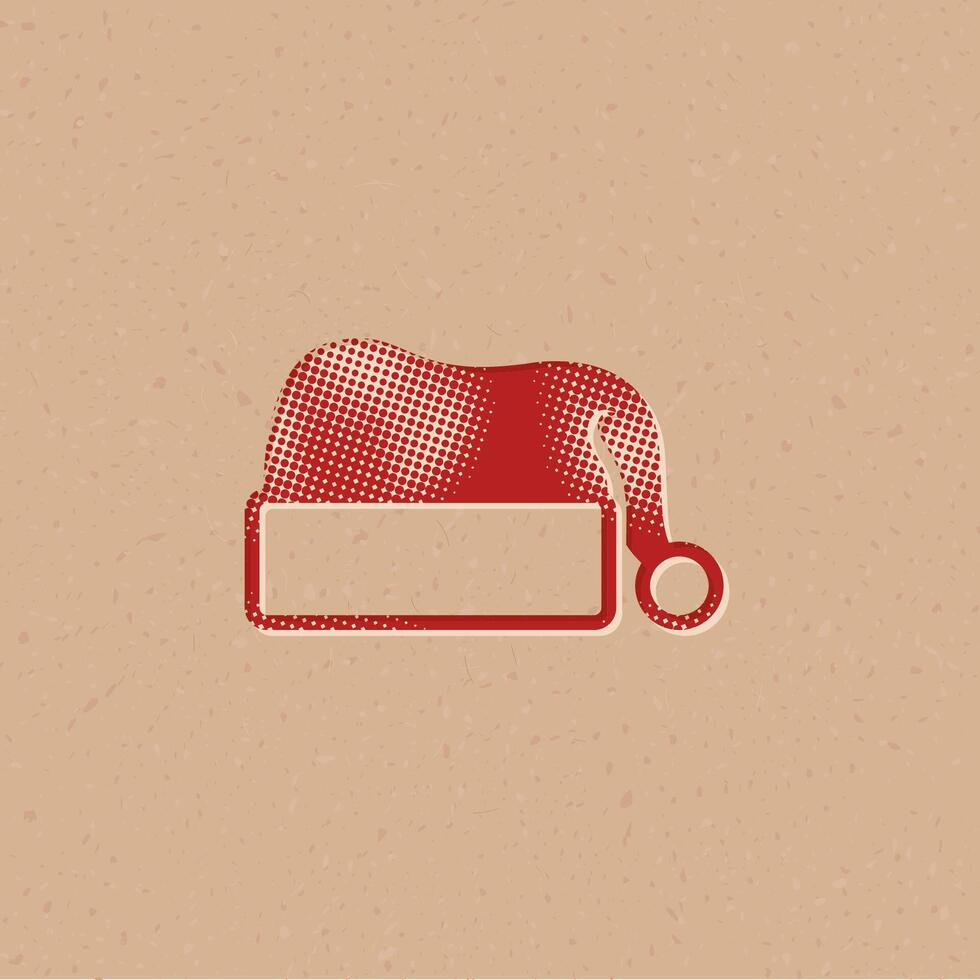 Santa hat halftone style icon with grunge background vector illustration