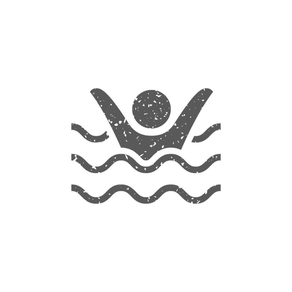 Drowned man icon in grunge texture vector illustration