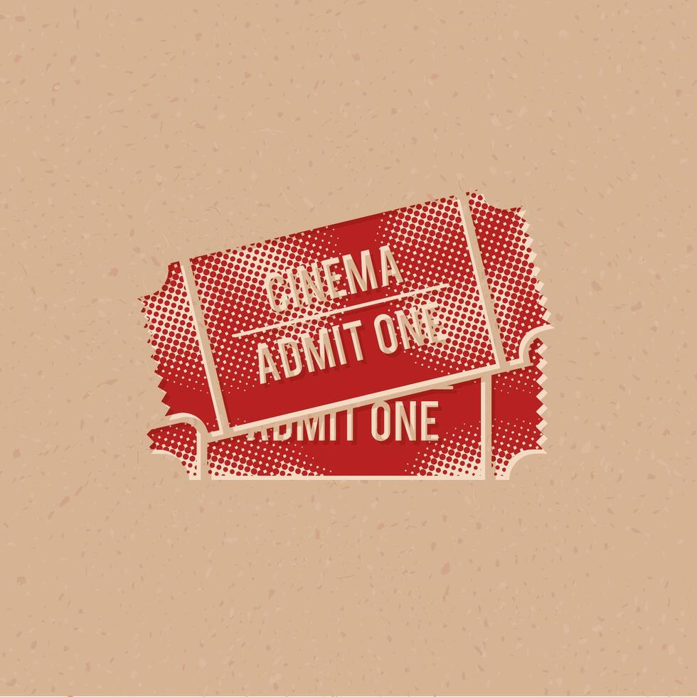 Cinema ticket halftone style icon with grunge background vector illustration