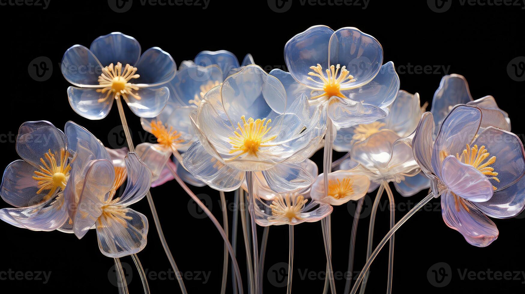 AI generated delicate transparent flowers ai generated photo