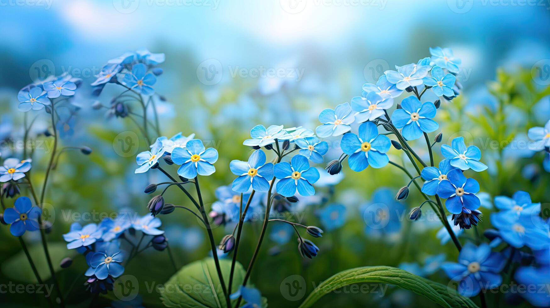 AI generated garden forget me not flowers ai generated photo