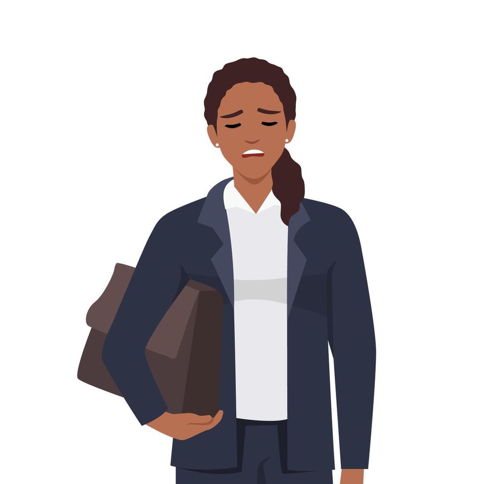 Businesswoman feeling tired and low power battery vector