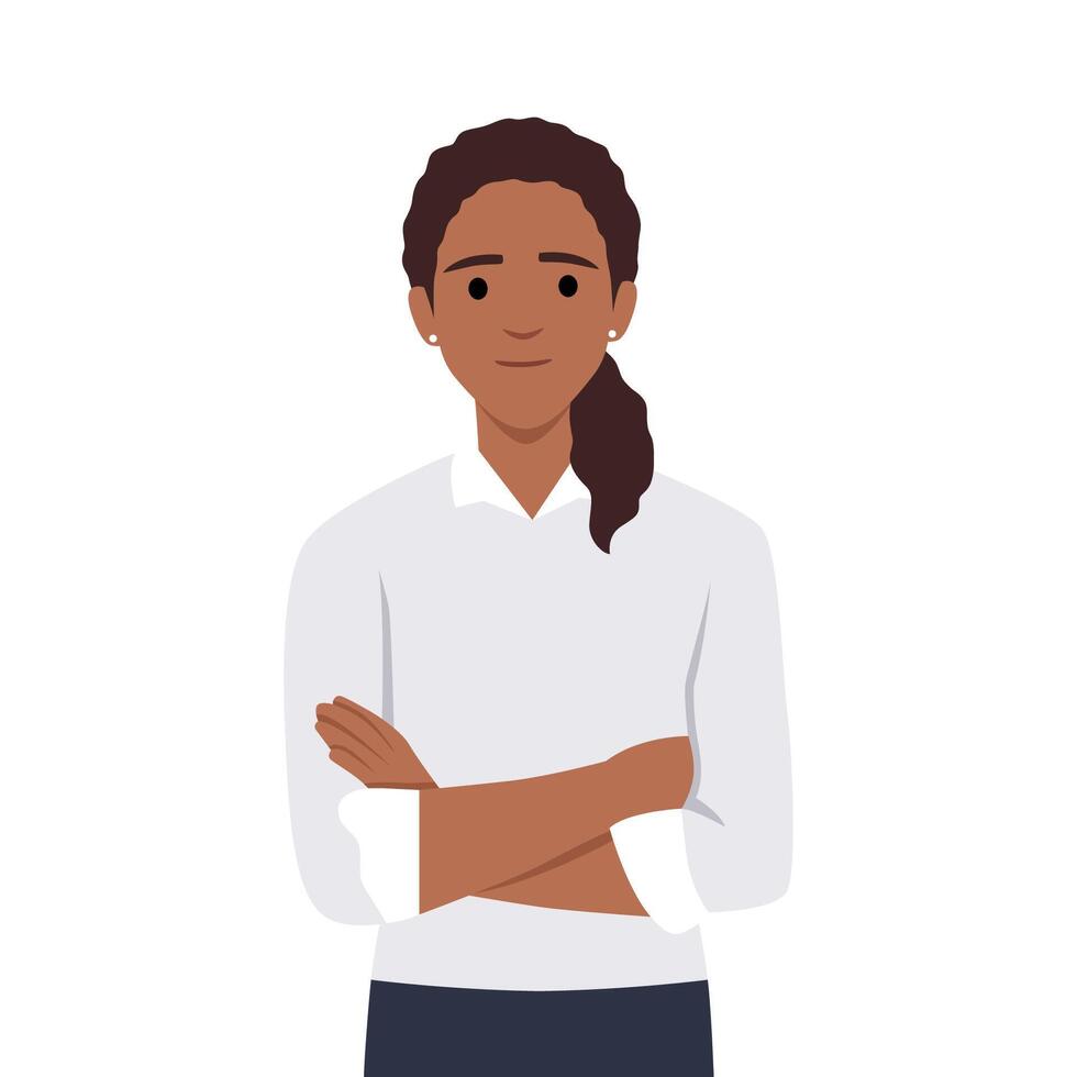 Confident and beautiful young woman in smart casual wear keeping arms crossed and smiling. Portrait of a young smiling woman vector