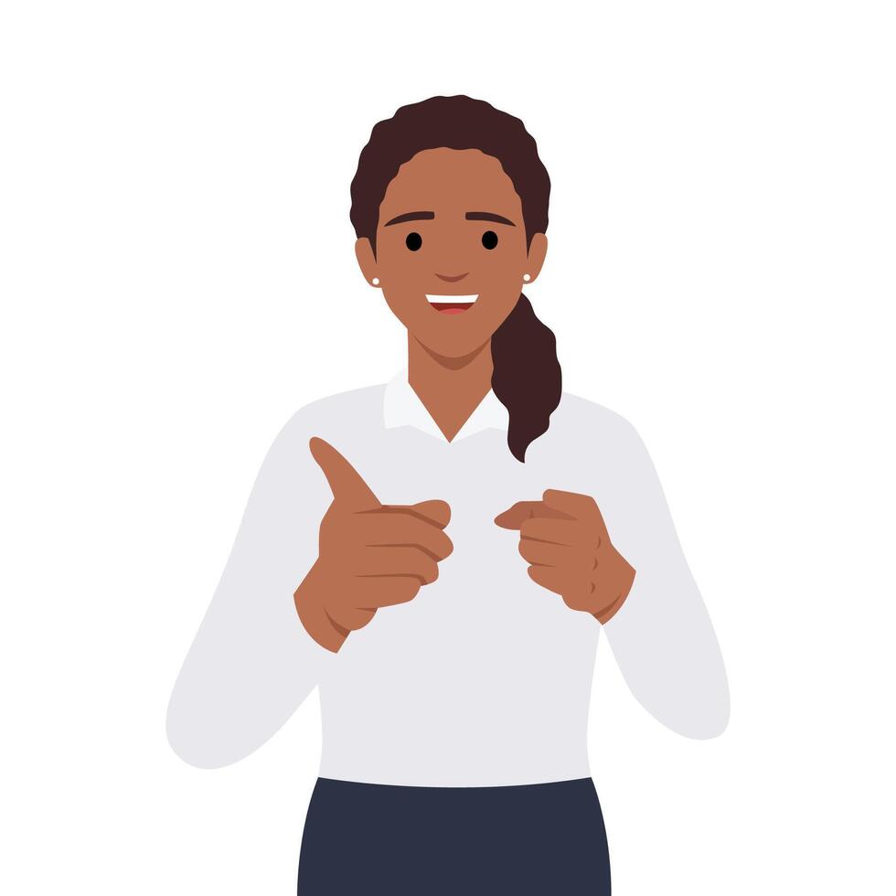 Gesture business woman pointing finger at you vector