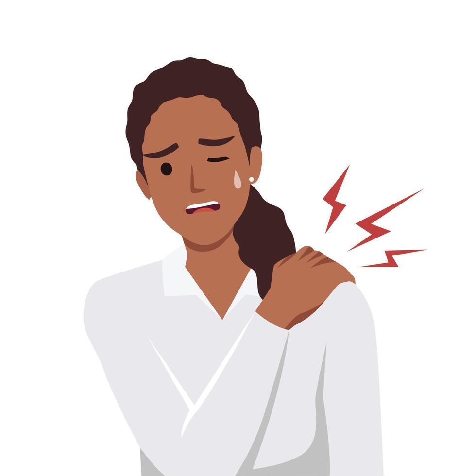 Woman have shoulder pain suffering and unhappy vector