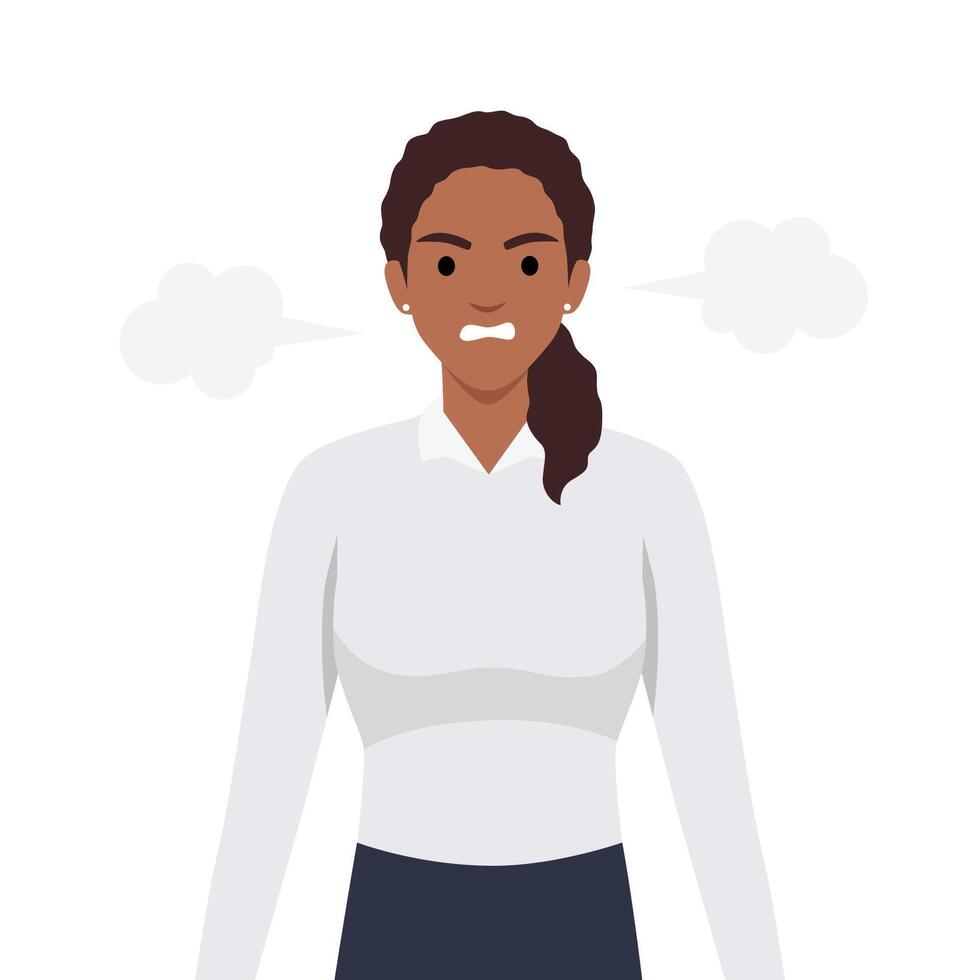 Young angry woman with steam blowing from ears vector