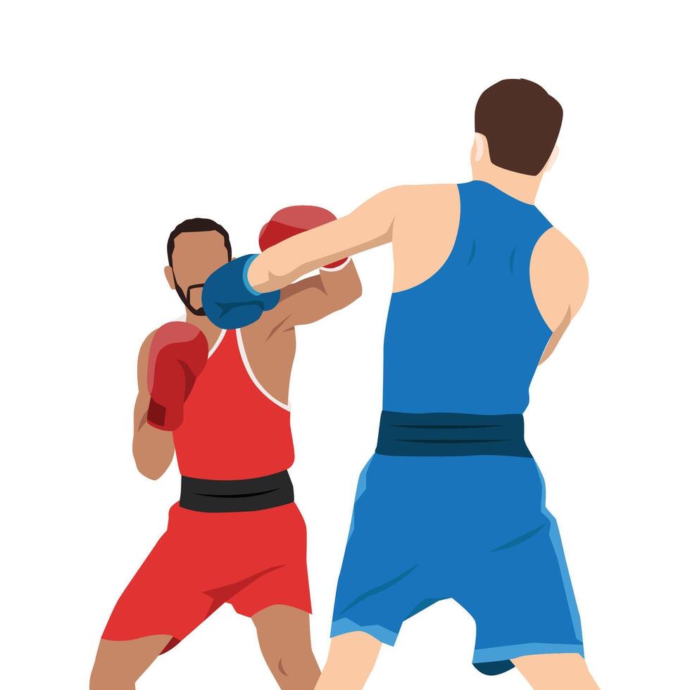 Two boxers fighting. Battle spectacle event with knockdown between professional sportsmen in sportswear. vector