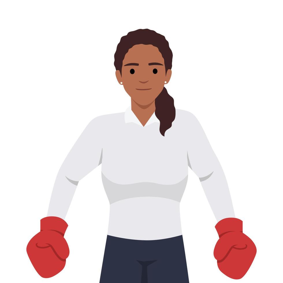 Women's boxing ready to exercise with boxing gloves on her hands vector