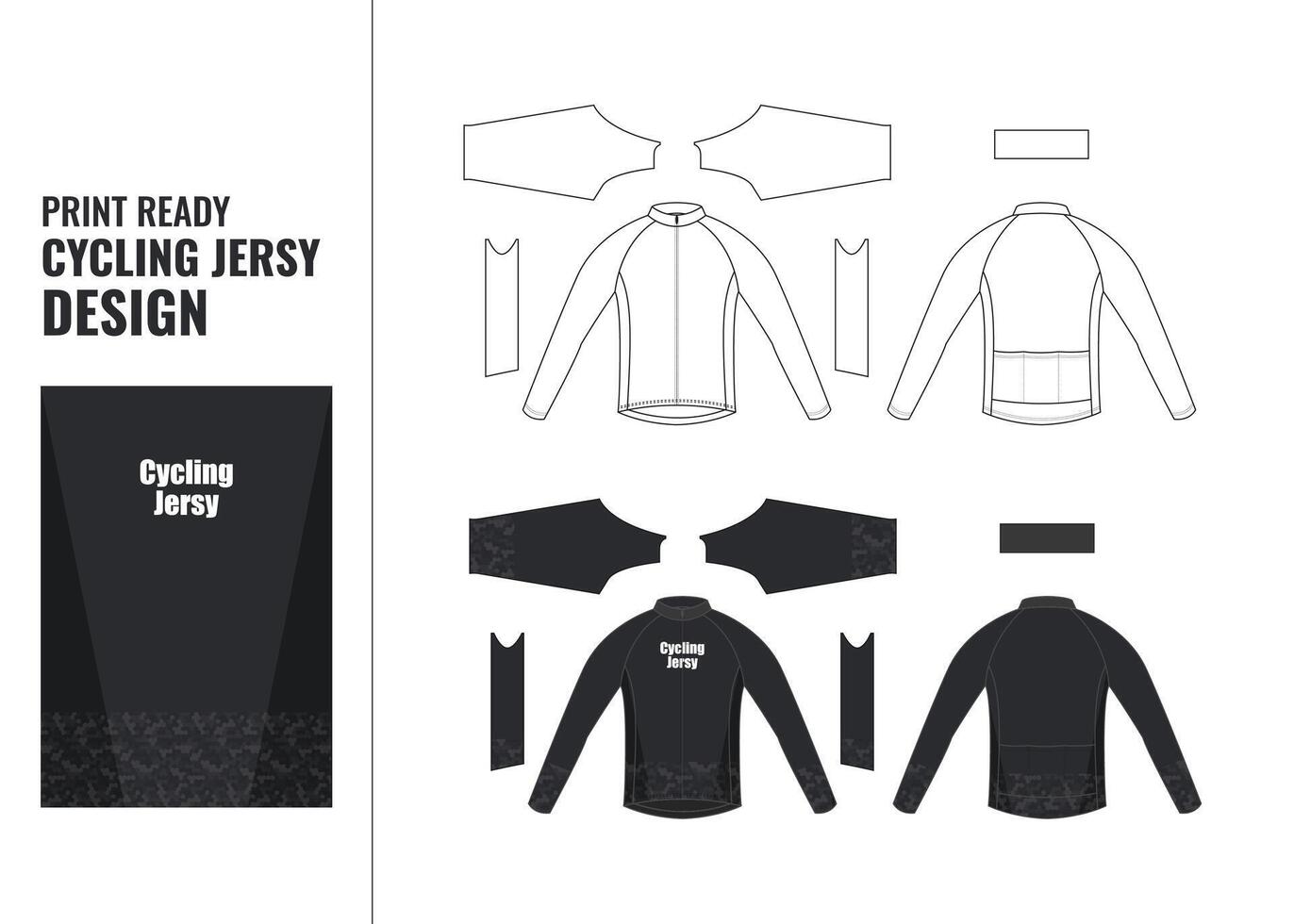 Print Ready Cycling Jersy T-Shirt  Drawing Fashion Flat Sketch Vector Illustration Template