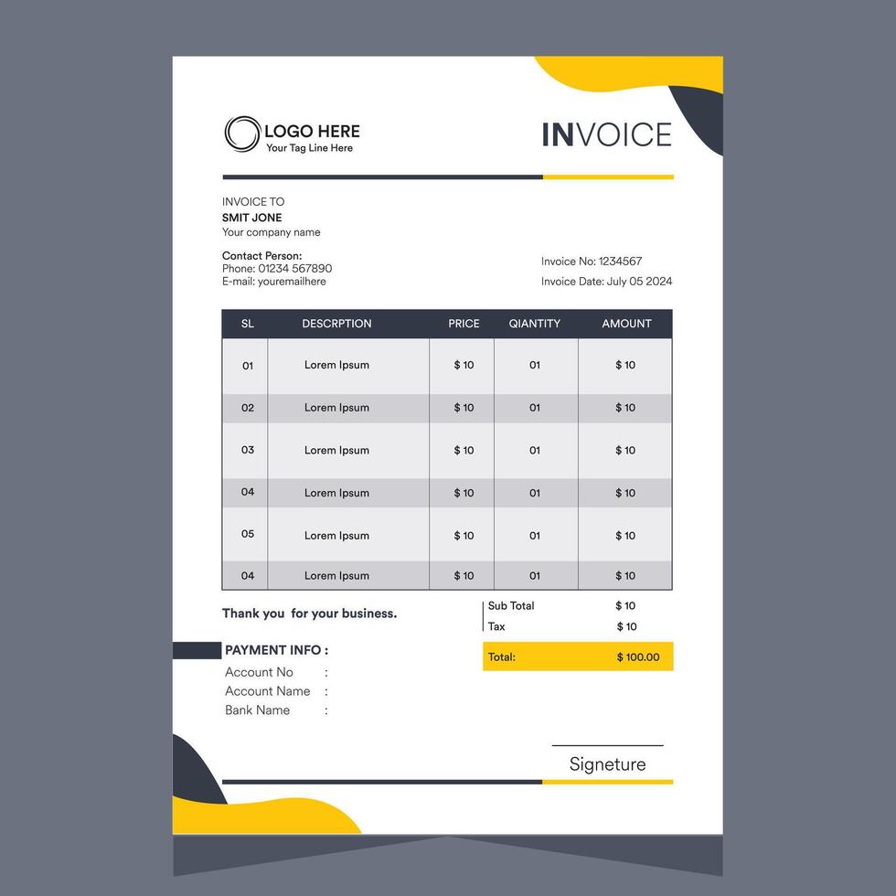 profesional moderno resumen corporativo negocio factura diseño modelo vector