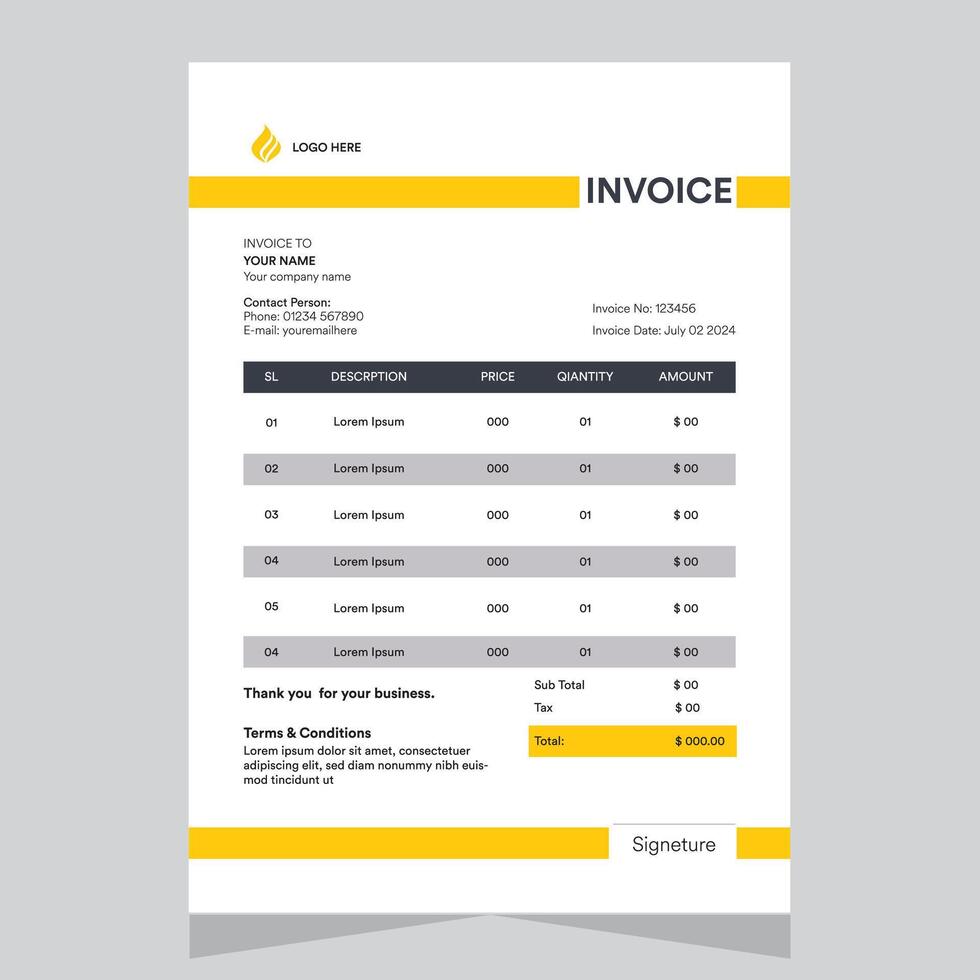 Professional Modern Abstract Corporate Business Invoice Design Template vector