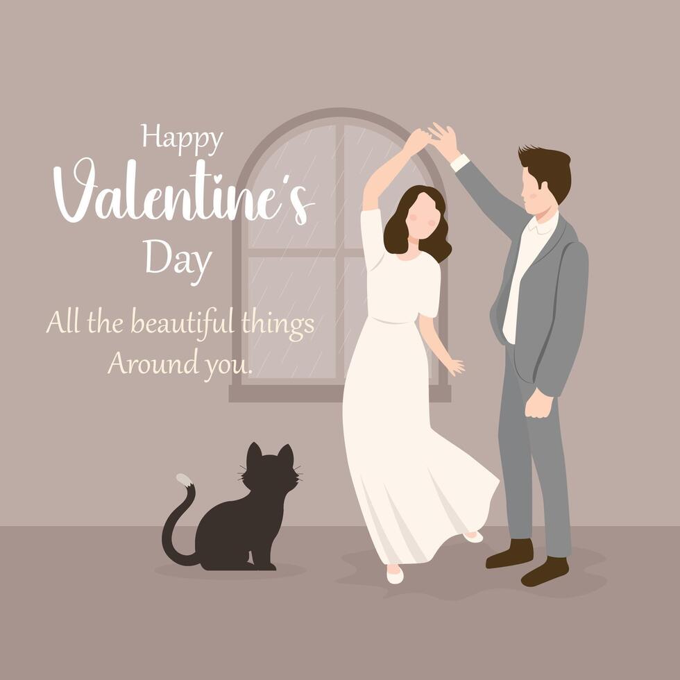 contento San Valentín día romántico Pareja danza social medios de comunicación enviar vector