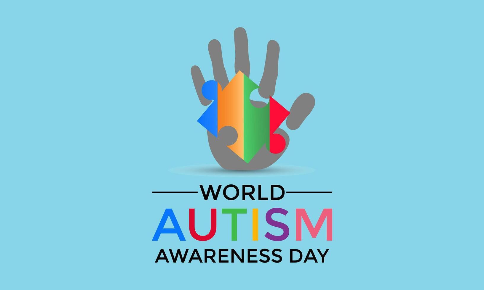 Vector Illustration of World autism awareness day.  Hands holding jigsaw puzzle heart shape.  Greeting card, Banner poster, flyer and background design.