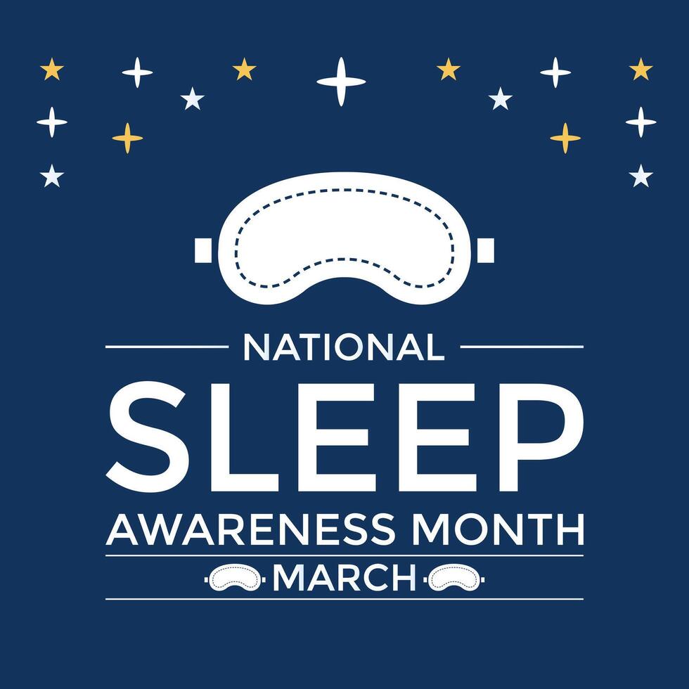 National Sleep Awareness Month Observed every year of March. Night mode looking moon light and around star Banner poster, flyer and Banner, background design. vector