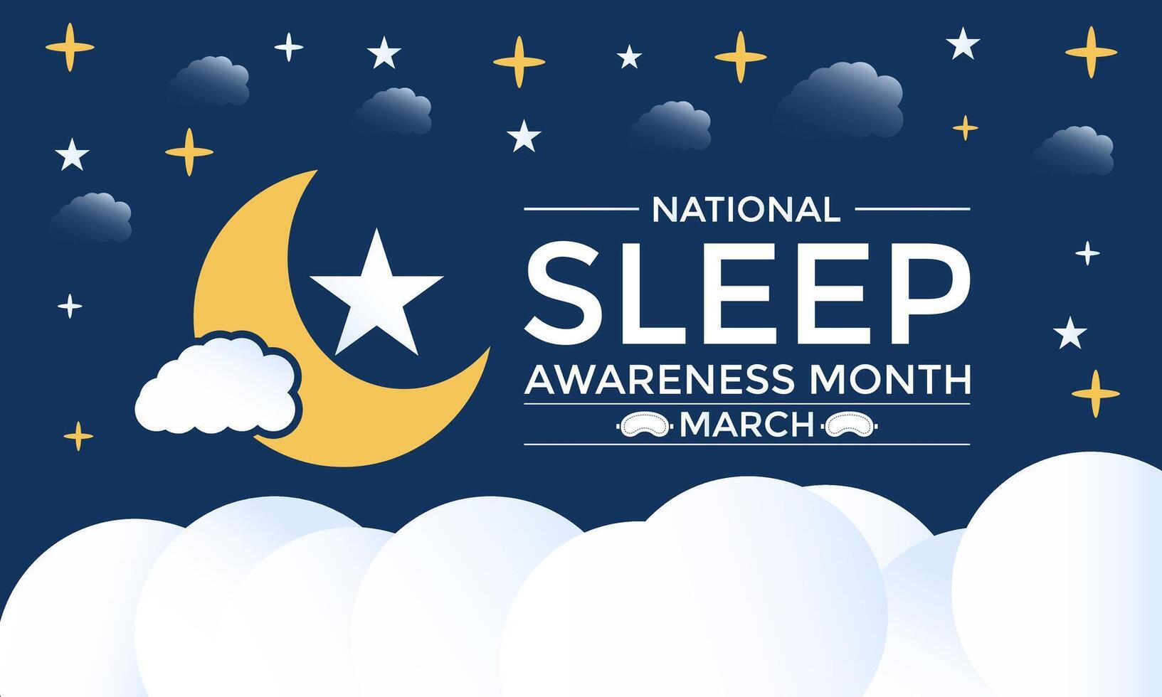 National Sleep Awareness Month Observed every year of March. Night mode looking moon light and around star  Banner poster, flyer and Banner, background design. vector