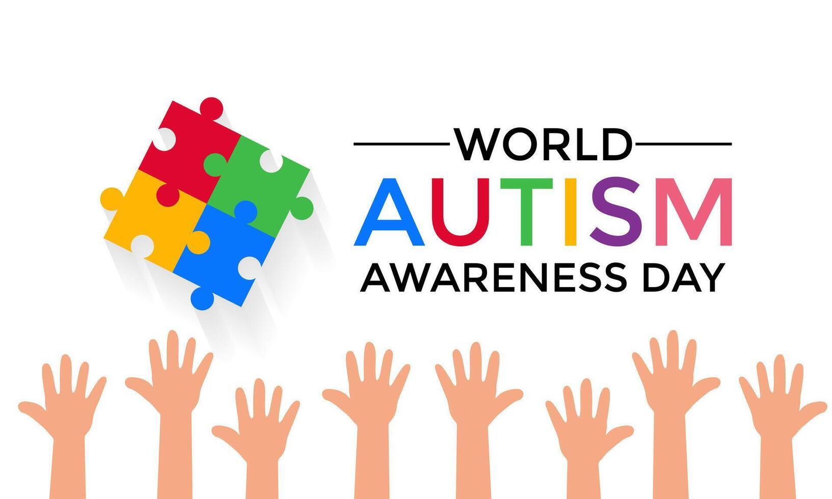 Vector Illustration of World autism awareness day. Hands holding jigsaw puzzle heart shape. Greeting card, Banner poster, flyer and background design.