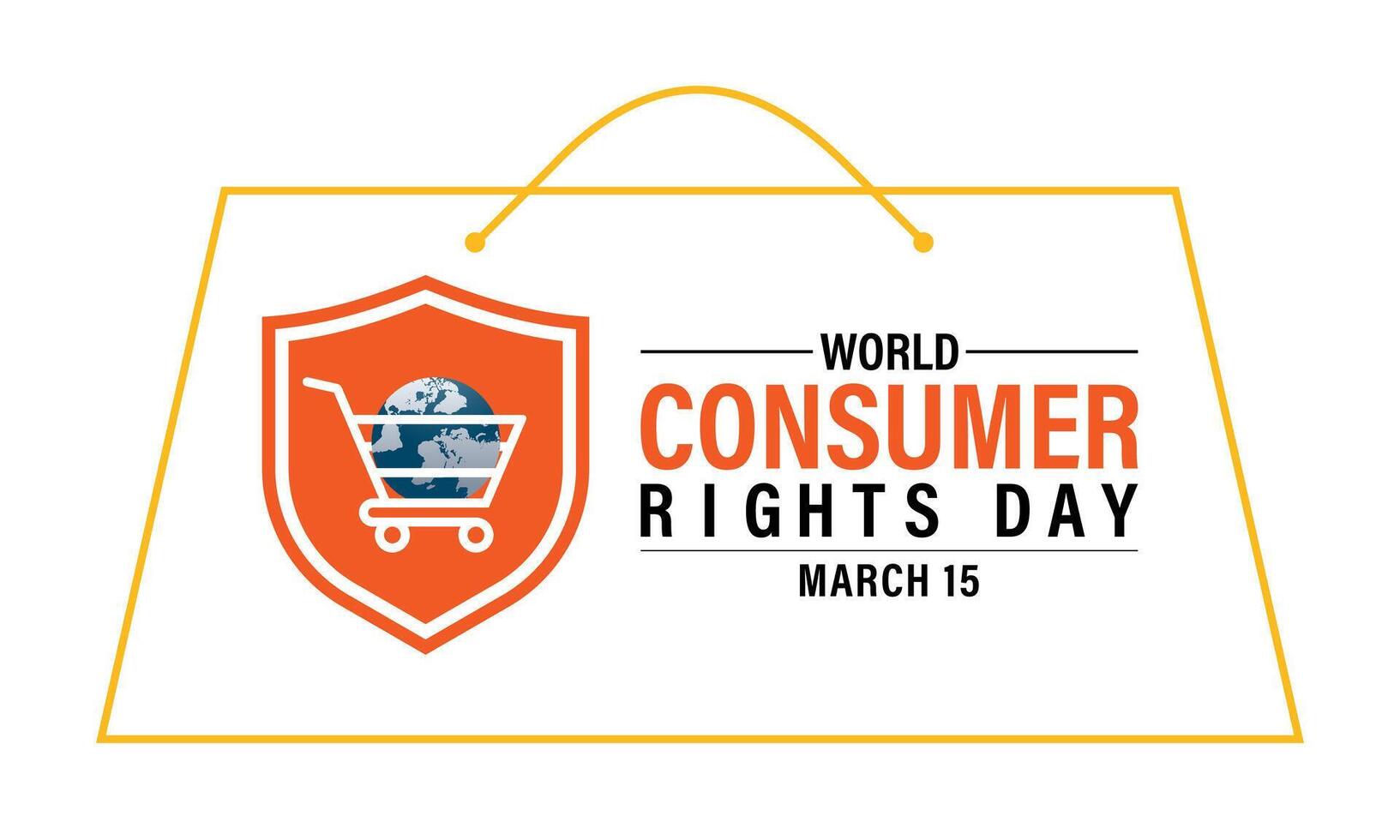 World Consumer Rights Day Poster Design. Shopping bag and Consumer hand with World map. Banner poster, flyer and background design. vector