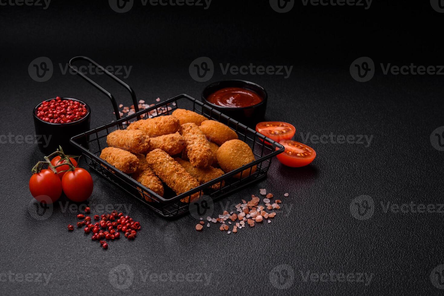 Delicious nuggets, rings and balls of mozzarella and parmesan cheese photo