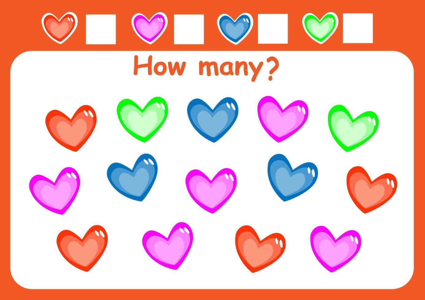 How many hearts are there. Counting game for children. Math assignment for preschoolers. vector