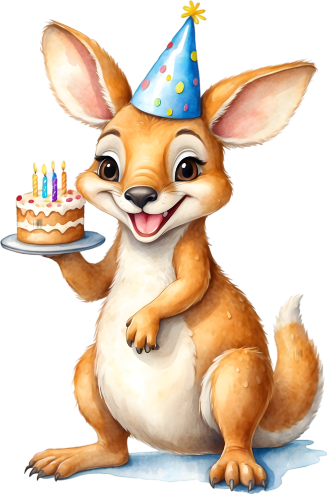 AI generated happy birthday kangaroo cartoon kangaroo birthday cake png